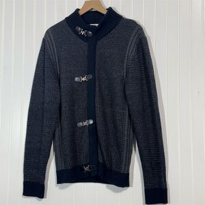 Nara Maglie Wool Blend Toggle Knit Cardigan Sweater Navy Gray Italy Style L